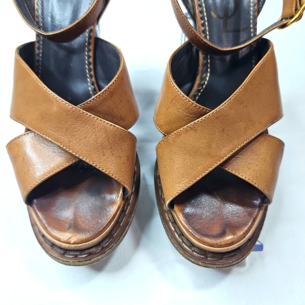 Yves Saint Laurent YSL Women's Brown Leather Sandals Size 35 - Picture 4 of 9